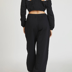 Pantalones Deportivos de Mujer Premium para Invierno, Cintura Alta, Forro Polar Negro, 100% Algodón, Corte Holgado, Pierna Ancha, Secado Rápido - Product Image 3