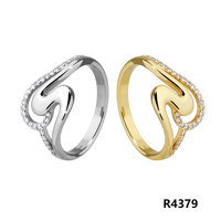 Bague en argent sterling 925 avec zircon, motif vague en S, finitions polies arrondies et contour de pierre