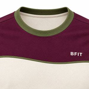 T-shirt sportif à manches courtes pour homme, couleur beige et violet, à séchage rapide, col rond, tricoté en polyester, coupe classique - Product Image 2