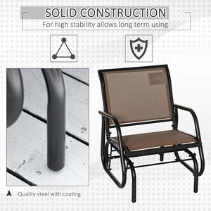 Dondolo da Veranda Tradizionale a Singola Rete con Telaio in Acciaio, Braccioli Curvi Marroni, Comoda Altalena in Metallo per la Serenità del Giardino - Product Image 6
