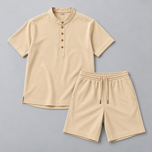 Conjunto de Camisa de Manga Corta de Algodón para Hombre, Color Sólido, Informal, Transpirable, para Verano - Product Image 6