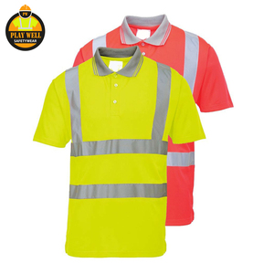 Camiseta Polo de Seguridad Unisex de Alta Visibilidad ANSI Clase 1 con Cintas Reflectantes LED, 100% Poliéster Malla, Manga Corta, Ropa de Trabajo - Product Image 1