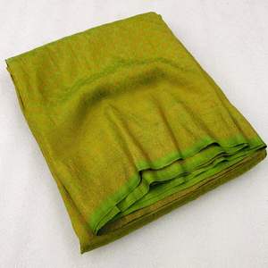 RICH LOOK SUAVE SEDA JACQUARD TRABAJO SAREE CON BLUSA DESCOSTADA LORO VERDE - Product Image 1