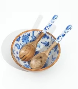 Bol en bois fait main avec motif floral pour servir les aliments, vaisselle décorative pour la maison, designs personnalisables, bols à fruits, ensembles de service - Product Image 3