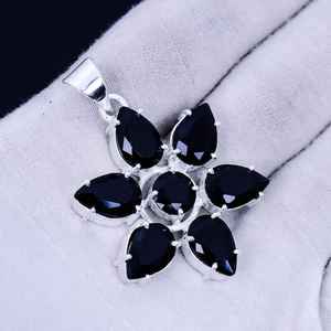 Black Onyx Flower Pendant 925 Sterling Silver Bohemian Jewelry Handmade Necklace For Women Wholesale - Product Image 6