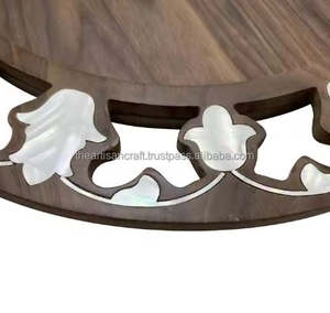 Plateau de service à dessert en bois d'acacia de luxe Style arabe vadrouille incrustée de nacre - Product Image 6