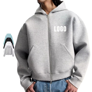 Sudadera con capucha corta extragrande y holgada para hombre, con cremallera, personalizable al por mayor, con logo personalizado, para invierno - Product Image 1