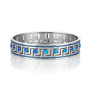 Pulseras de Plata de Ley 925 con Ópalo Azul Fuego Eternity y Línea de Llave Griega, Joyería Fina al por Mayor, Proveedor de Joyería de Plata - Product Image 3