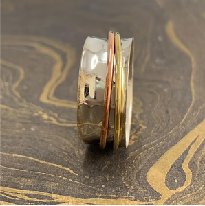 925 <b>Silver</b> Artisanal <b>Spinner</b> <b>Ring</b> Hammered Wide Band Meditation Fidget Unisex Statement Jewelry JAIPUR <b>SILVER</b> - Product Image 3