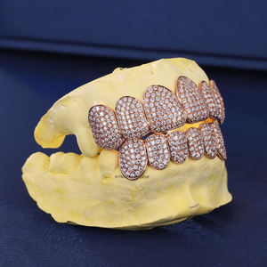 Grillz de Moissanita Chapados en Oro Rosa VVS, Juego Completo de Capas Dentales Iced Out, de Plata de Ley 925, Set de Dientes de Moda - Product Image 2
