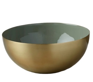 Bol de service fantaisie en émail plaqué or en aluminium Bol à fruits en émail de marque de luxe Élégant bol à salade moderne de haute qualité - Product Image 1