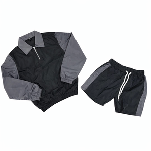Conjunto Deportivo Unisex Morado y Blanco con Bloques de Color, Chaqueta de Manga Larga con Cierre de Cremallera, Pantalones Cortos, Secado Rápido, Estilo Deportivo, Ropa de Verano para Adultos - Product Image 2