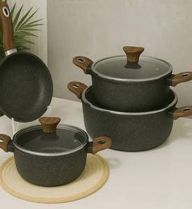 Juego de Sartenes Antiadherentes con Revestimiento de Granito Rojo, Cacerola y Sartén con Tapa para Gas e Inducción - Product Image 4