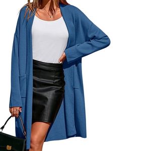 Abrigos de lana azul personalizados para mujer, abrigos largos con mangas largas y frente abierto estilo cárdigan, chaqueta de lana para invierno. - Product Image 1