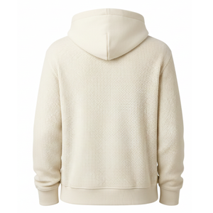 OEM High demand <b>Men's</b> Waffle Knit Hoodie Textured <b>Pullover</b> Ivory color Hooded Sweatshirt Streetwear - Product Image 3