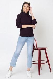 Pull col roulé côtelé pour femme, manches longues, couleur unie, décontracté, pour l'automne, 100 % acrylique, anti-boulochage, en promotion - Product Image 5
