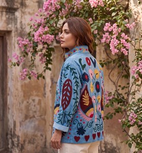Traditional Textile Artistry Winter Blazer Bohemian Love Embroidered <b>Coat</b> <b>Velvet</b> Suzani Jacket <b>Women's</b> Boho Statement Outerwear - Product Image 2