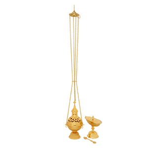 กระถางธูปทองเหลืองพร้อมเรือและช้อน |   ชุดกระถางธูป – DOUBLE VEE EXPORTS - Product Image 2