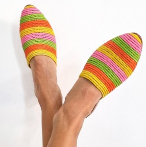 Handmade Raffia <b>Rainbow</b> Babouches: Moroccan Leather Slippers - Product Image 1