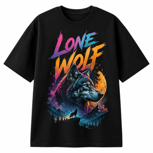 Camiseta Negra para Hombre con Estampado de Lobo Solitario, Manga Corta, Cuello Redondo, Corte Regular, Informal, 100% Algodón Jersey, Transpirable - Product Image 2