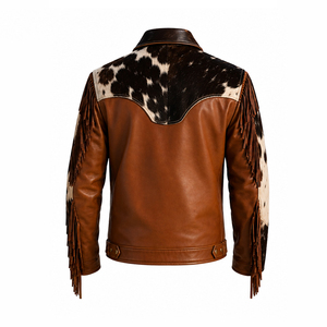 Chaqueta de Cuero Personalizada con Flecos Estilo Vaquero Occidental para Hombre, Diseño Vintage con Paneles de Piel de Vaca, para Motociclistas y Uso en el Rancho - Product Image 3