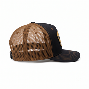Casquette Snapback Western Rodeo structurée à visière incurvée, avec logo brodé personnalisé, patch tissé, 100% coton, panneau arrière en maille noire et marron - Product Image 5