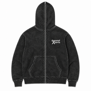 Sweat-shirt streetwear personnalisé en molleton de coton épais, coupe oversize, avec capuche intégrale zippée style cagoule, effet délavé à l'acide et logo - Product Image 5