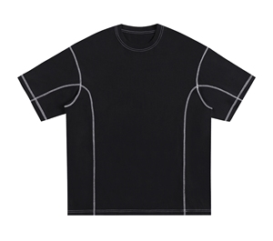 Camiseta de algodón para hombre de manga corta con costuras en contraste negras a la moda |   Camiseta Casual de Estilo Urbano y Tejido Grueso - Product Image 1