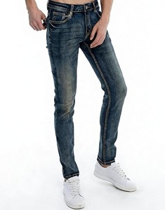 Pantalon en jean décontracté pour homme, coupe droite, extensible, ajusté, haute élasticité, confortable pour le quotidien, style jeune, délavé à la pierre, motif à pois foncés - Product Image 2