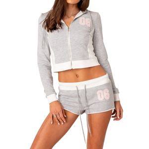 Nouveaux sweats à capuche pour femmes avec logo personnalisé, de haute qualité, à fermeture éclair intégrale, à cordon de serrage, en polaire doux, surdimensionnés, à capuche courte, à fermeture éclair - Product Image 2