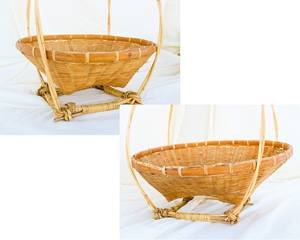 Poteau de transport indonésien avec paniers, très grand, en rotin et bambou tressé à la main, avec étrier d'épaule, style Wabi Sabi, fournisseur mondial de décorations - Product Image 6