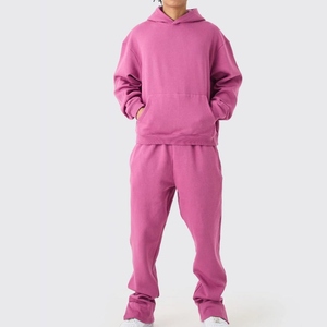 Ensemble pantalon et sweat-shirt à capuche en tricot pour homme, couleur bordeaux, décontracté, pour l'automne, 100% coton, respirant, en molleton, deux pièces - Product Image 4