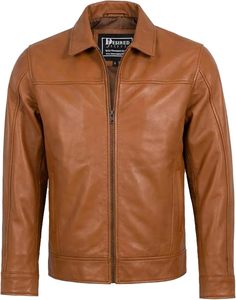 Chaqueta de Motociclista Debid para Hombre, de Cuero Genuino Marrón, con Cuello Camisero, Cierre de Cremallera, Estilo Sólido para Otoño, Largo Regular - Product Image 5