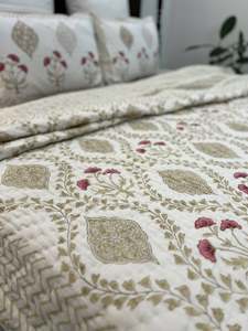 Nouvelle Arrivée 2026 Ensemble de Couette en Coton Jaipuri Imprimé à la Main Motif Floral Beige Doux et Rose Pâle, Couette Réversible Chevron - Product Image 3