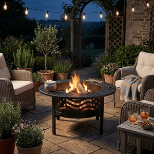 Table BBQ Grill Wood Burning Firepit Outdoor Modern with 2 Tier Grate Large Round Outdoor <b>Fire</b> <b>Pit</b> FP006 - Product Image 5