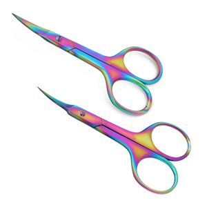 Ciseaux de manucure en acier inoxydable incurvés, légers, durables, de haute qualité, tendance, couleur arc-en-ciel personnalisée, manches en acier - Product Image 1