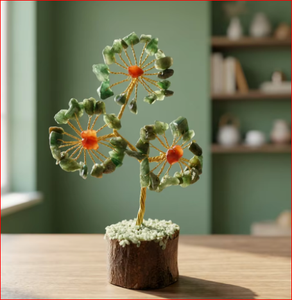 Árbol de flores de jade verde, figura artesanal de árbol de flores de jade con alambre dorado y centro rojo para decoración del hogar - Product Image 4