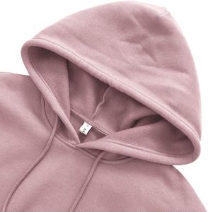 Sudadera corta con capucha rosa, manga larga, color liso, informal, de forro polar, para otoño - Product Image 4