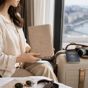 Diario di Viaggio Personalizzato LABON, Design Vintage con Mappa, Agenda per Ricordi di Viaggio, Lussuoso Diario in Pelle Vegana con Bussola in Lamina d'Oro, Regalo - Product Image 3