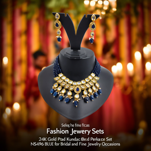 Ensemble de collier plaqué or 24 carats avec pierres Kundan et perles NS496 BLEU pour occasions de mariage et bijoux raffinés - Product Image 3