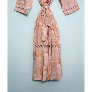 Magnifique Kimono en Coton Imprimé à la Main, Motif Floral Indien, avec Fermeture à Cordon, Respirant pour Toutes les Saisons - Product Image 5