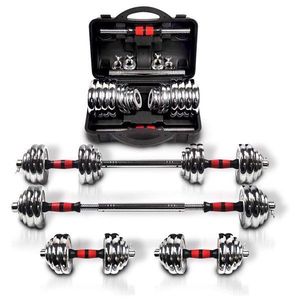Set di Manubri Regolabili 3 in 1 con Asta di Collegamento in Metallo e Pesi Cromati da 4kg a 24kg, Confezione Regalo Rigida per Allenamenti a Casa - Product Image 1