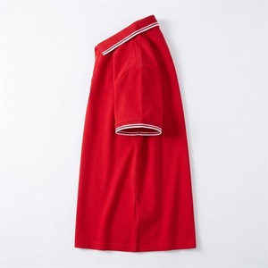 Chemises Polo Homme Personnalisées Rouges en Gros, T-shirts Décontractés à Manches Courtes en Coton, Hauts Polo de Golf Rouges avec Col Contrastant - Product Image 3