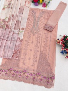 Faux Georgette Semi-<b>Stitched</b> Salwar Kameez with Embroidery Work-Modern Style for Wedding Prom & Party Occasions - Product Image 5