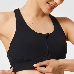 Soutien-gorge de sport noir de haute qualité à dos nageur avec fermeture éclair avant, col rond, maintien moyen, sans couture, respirant, en Spandex et Polyester pour le yoga - Product Image 6