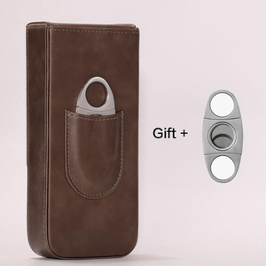 Estuche para cigarros de cuero genuino con cortador integrado, bolsa de transporte con cortador incorporado para un almacenamiento y transporte seguros, en venta. - Product Image 3