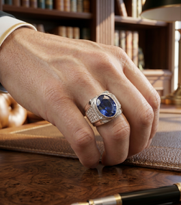 Majestic <b>Mens</b> 925 Sterling <b>Silver</b> Sapphire Cocktail <b>Ring</b> Shield Shape Pave Setting Classic Everyday Wear Fine Jewelry Gift - Product Image 6