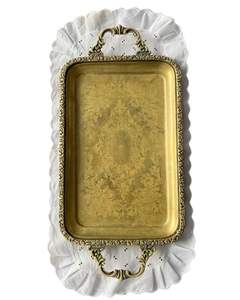 Bandeja de Servir de Latón Puro, Bandeja de Latón Hecha a Mano, Bandeja de Latón con Acabado Premium, Bandeja de Latón con Acabado Antiguo, Bandeja Decorativa de Latón Pulido - Product Image 1