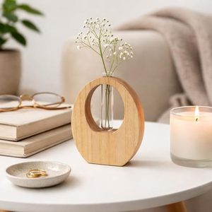 Vase à fleurs en bois pour la décoration de la maison, pot à fleurs décoratif en bois de manguier fait à la main pour le salon, la chambre à coucher, le bureau - Product Image 5