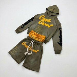 Olive Green Graphic Men’s Hoodies Shorts Set Custom Embroidery Logo Streetwear Tracksuits Casual Jogger Fashion Apparel Hoodies - Product Image 1